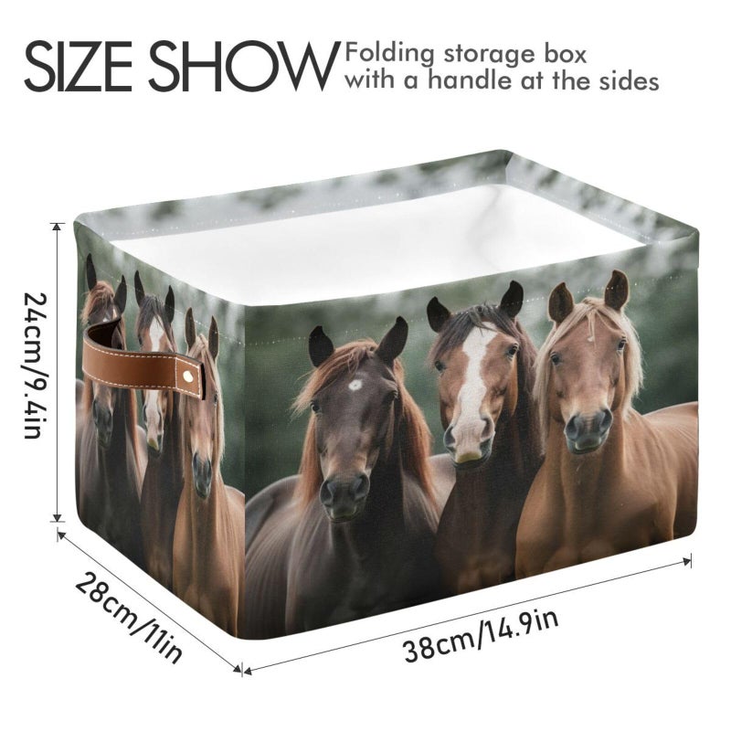 STAYTOP Large Storage Basket Collapsible Toy Storage Bins Waterproof Laundry Basket with Handle.Used for Home Closets, Offices, Bedrooms, Kids Toy and Gift Baskets-Cute Horsesï¼ˆRectangularï¼‰1PCS - Image 3
